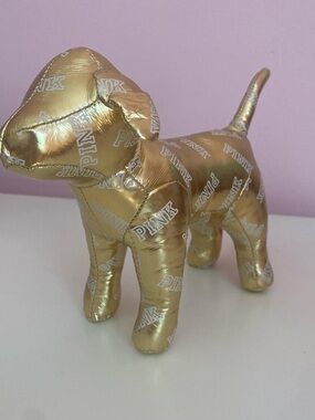 PINK Victoria's Secret Metallic Gold Logo Dog Figurine